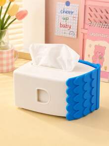 Joivida Cute Cartoon House-Shaped Tissue Holder With Textured Tiled Roof, Available In Blue And Red Roof Options, It Allows Easy Access To Paper Tissues. It Works As Practical Daily Storage As Well As Charming Decorative Ornament To Spruce Up Living Room - Multicolor - View 9
