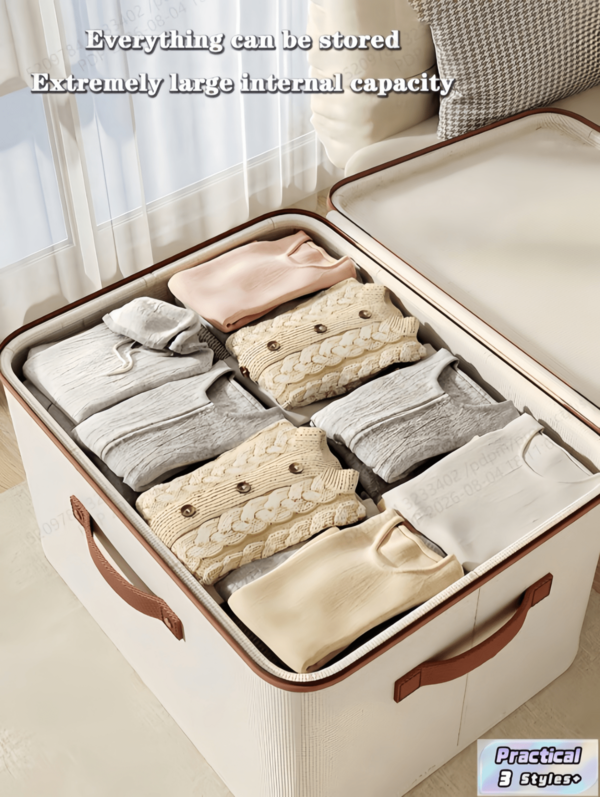 1pc Foldable Storage Box Double Sided Zipper Spacious Faux Leather Handle Clothes Organizer Portable Under Bed Home Storage Essentials