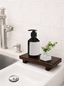 Haus Hana 1Pc Black/Brown Wooden Tray Stand, Modern Minimalist Raised Countertop Organizer, Rectangular Soap Dish Holder, Bathroom Vanity Storage Tray, Kitchen Sink Decor, Dresser Desktop Display Base For Home - Multicolor - View 5