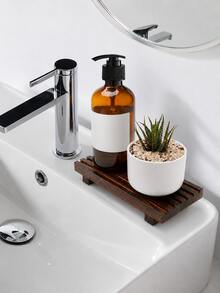 Haus Hana 1Pc Black/Brown Wooden Tray Stand, Modern Minimalist Raised Countertop Organizer, Rectangular Soap Dish Holder, Bathroom Vanity Storage Tray, Kitchen Sink Decor, Dresser Desktop Display Base For Home - Multicolor - View 7