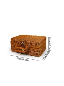 Tas Piknik Kecil, Kotak Penyimpanan Vintage untuk Koper, Perlengkapan Foto, Kotak Pengorganisasian, Bingkai Penyimpanan Anyaman Rotan, Kotak Suvenir Pernikahan, Cenderamata. - A - View 15