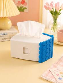 Joivida Cute Cartoon House-Shaped Tissue Holder With Textured Tiled Roof, Available In Blue And Red Roof Options, It Allows Easy Access To Paper Tissues. It Works As Practical Daily Storage As Well As Charming Decorative Ornament To Spruce Up Living Room - Multicolor - View 11