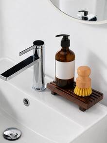 Haus Hana 1Pc Black/Brown Wooden Tray Stand, Modern Minimalist Raised Countertop Organizer, Rectangular Soap Dish Holder, Bathroom Vanity Storage Tray, Kitchen Sink Decor, Dresser Desktop Display Base For Home - Multicolor - View 8