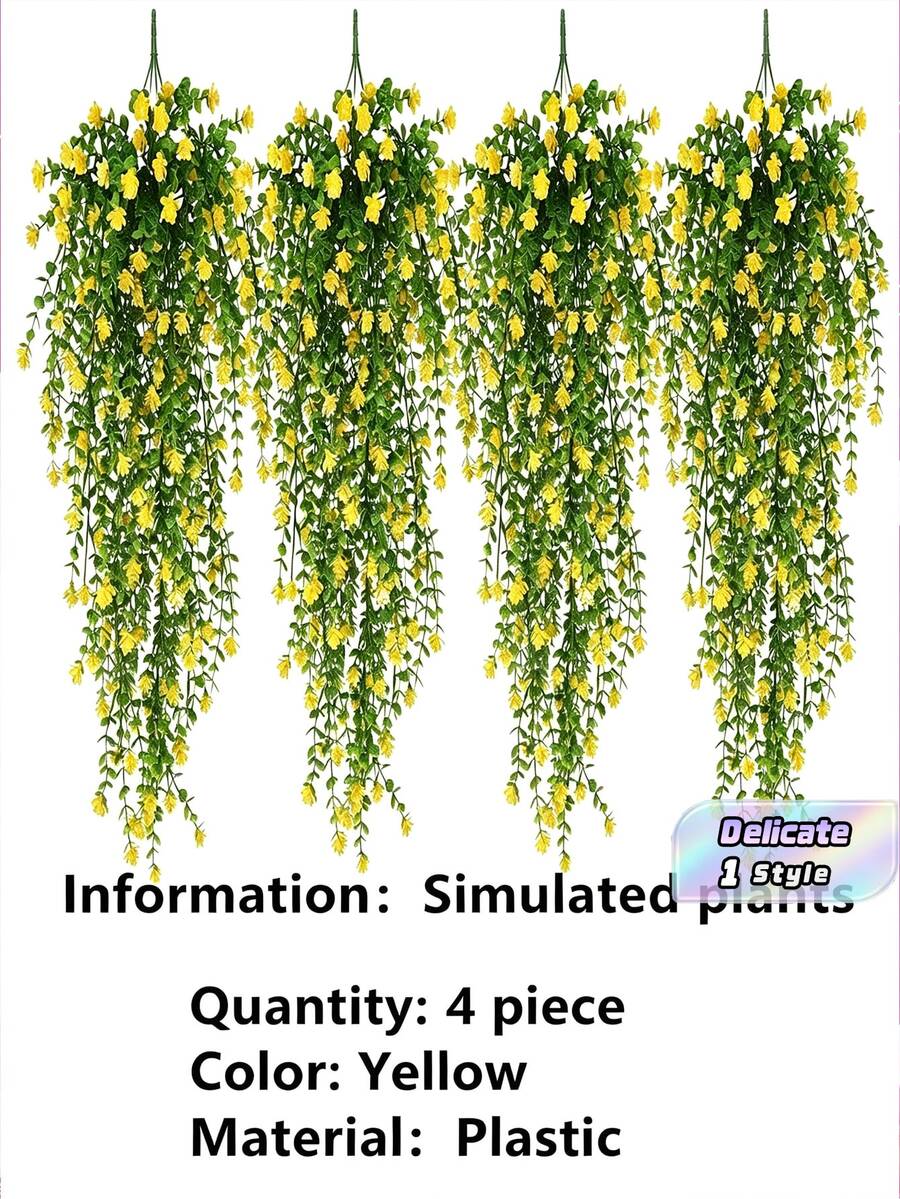 4 Stücke/Strauß künstliche Blumen, künstliche Pflanzen, realistische Simulation, DIY-Blumen, UV-Sträuße, Familienhof, Esstisch, Wohnzimmer, Raumdekoration, Hochzeitsfeier, Aktivitäten, Dekoration, künstliche Blumen aus Kunststoff - Gelbgrün - Übersicht 1