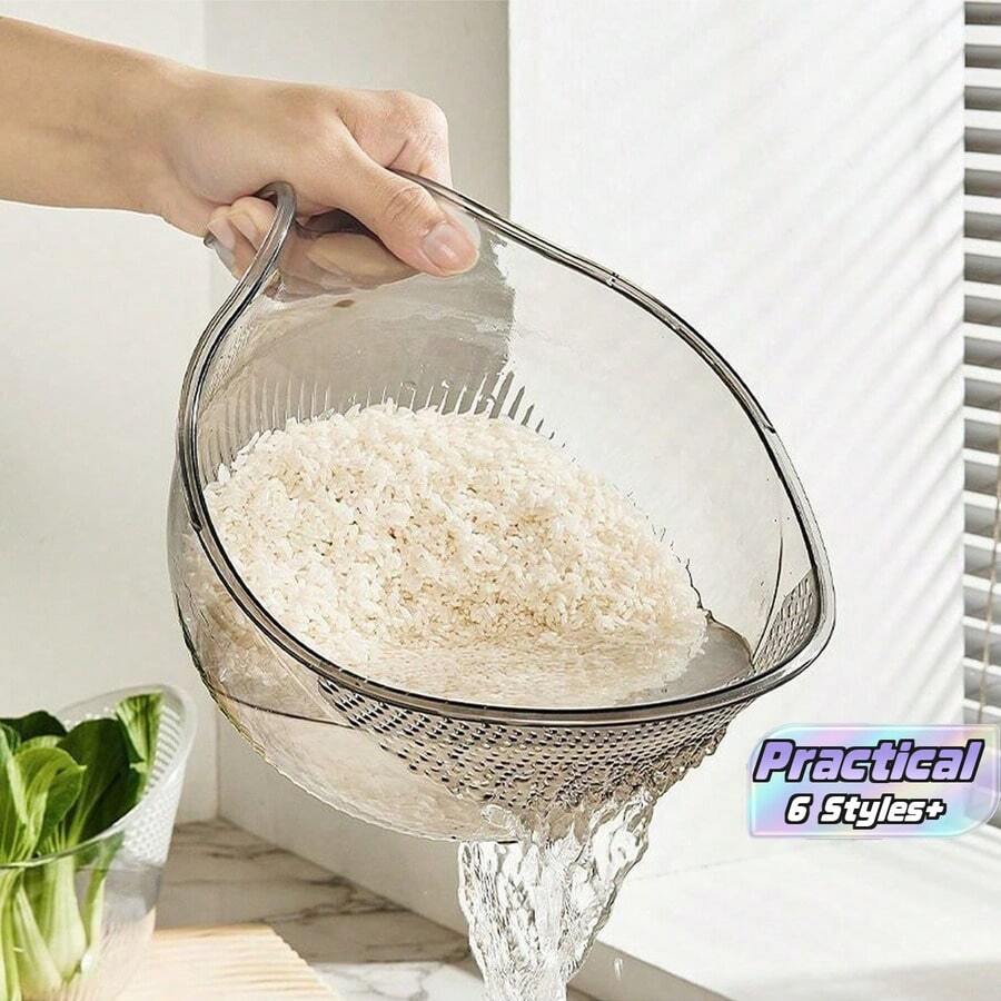 Upgraded Kitchen Rice Washer With Handle, Vegetable Fruit Basket Drainer, Fine Mesh Rice Washing Sieve Filter, Plastic Washing Bowl, Household Essential - Upgraded Rice Washer - View 1