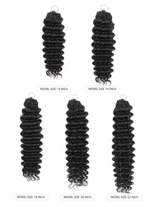 Boho Braids Miracle Knots 钩编真人发，100% Remy 真人发，羽毛线钩编发辫，沙龙级丝滑无缝隐形自然黑色羽毛钩编真人发，适合发量较少的女性，微预环钩编真人发深波浪接发 - Natural Black - 查看 3