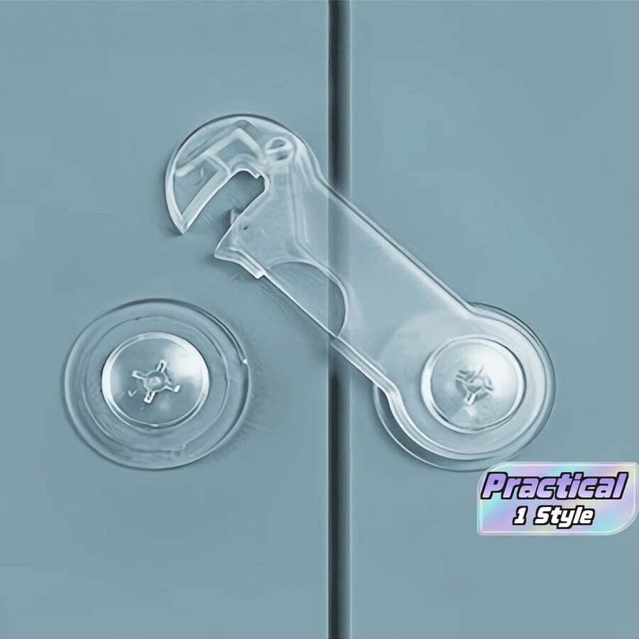 10sets Short Transparent Cabinet Door Locks, No-Drill Transparent Suction Cup Cabinet Door Fixing Clips, Reusable Wardrobe Drawer Anti-Opening Limiters, Invisible Fixing Clips For Home Cabinets, Home Use - Multicolor - View 1