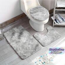 Three Pieces Set Dark Gray Tie-Dyed Plush Toilet Three Pieces Set Floor Mat Non-Slip Toilet Combination Floor Mat Set Non-Slip Decorative Carpet - dark gray - View 1