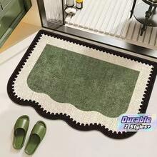 1pc Green, White & Black Wavy Edge Asymmetric Shape Bath Mat, Bathroom Rug, Door Mat, Small Carpet, Washable Carpet For Home Decor, Bedroom, Outdoor Use - Multicolor E - View 1