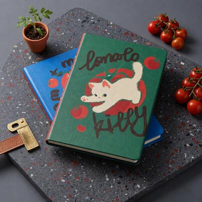 1pc/2pcs Tomato Cat A5 Notebook Thickened Minimalist Cute Journal Daily Planner For Students Portable Notepad With Cat Pattern For School & Office