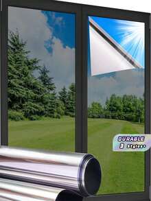 One Way Privacy Window Film, Daytime Mirror Reflective Heat Control UV Sun Blocking Vinyl, Self-Adhesive Window Tint For Home Office, Static Cling Glass Sticker, Easy Install Removable Window Covering - Silver - View 6