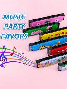 6/12PCS 16 Hole Double Row Cartoon Harmonica Portable Mini Musical Instrument Random Color Beginner Learning Music Toy For Birthday Valentine Back To School Graduation Party Favors Gifts Must Haves - Multicolor - View 3