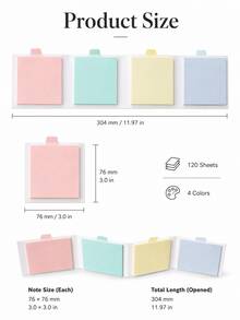 Haus Hana Accordion Foldable Multicolor Sticky Notes Pad, 4 Pastel Shades 120 Sheets Total 76*76mm Self-Adhesive Tearable Memo Notes, Portable Flip Design Study Annotation Markers For Exam Review, Class Notes, Office Reminders, Page Labeling - multicolor - View 8