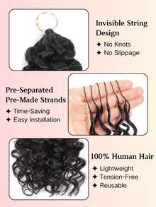 Boho Braids Miracle Knot 100% Remy 真人发丝，羽毛线钩编发，沙龙级丝滑无缝隐形自然黑色 Miracle Knots 羽毛钩编真人发，适合发量较少的女性，微型预环钩编真人发水波纹接发 - Natural Black - 查看 4
