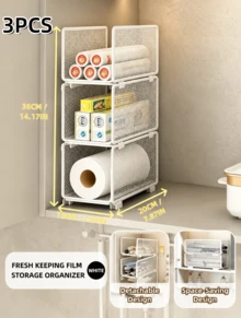1/2/3 Pieces Multifunctional Stackable Kitchen Cabinet Organizer, Layered Storage Rack For Inside Cupboard, Perfect For Roll Paper, Plastic Wrap And Kitchen Office Storage - multicolor - View 11