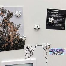 5/10/15pcs Silver Star Fridge Magnets, Sound Absorbing Board Magnetic Stickers, Kitchen Refrigerator Decoration, Fridge Door Decor, Photo Holder, Holiday Gift - silver - View 1