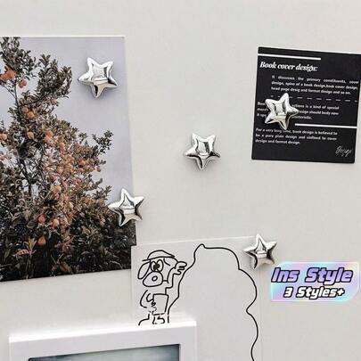 5/10/15pcs Silver Star Fridge Magnets, Sound Absorbing Board Magnetic Stickers, Kitchen Refrigerator Decoration, Fridge Door Decor, Photo Holder, Holiday Gift