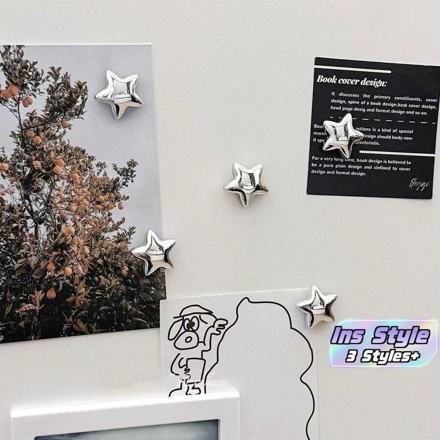 5/10/15pcs Silver Star Fridge Magnets, Sound Absorbing Board Magnetic Stickers, Kitchen Refrigerator Decoration, Fridge Door Decor, Photo Holder, Holiday Gift - silver - View 1