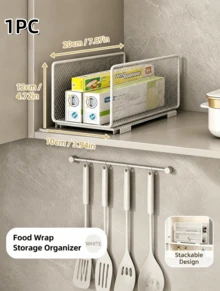 1/2/3 Pieces Multifunctional Stackable Kitchen Cabinet Organizer, Layered Storage Rack For Inside Cupboard, Perfect For Roll Paper, Plastic Wrap And Kitchen Office Storage - multicolor - View 10