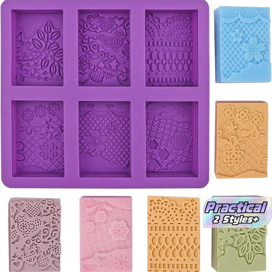 1/2pcs Silicone Soap Molds, 3D Complex Floral Soap Molds, Rectangular Lace Design Soap Molds, Suitable For Handmade Soap, Candle Wax Molds, Soap Bars, Bath Bombs, Reusable As Wedding Gifts - A - View 1