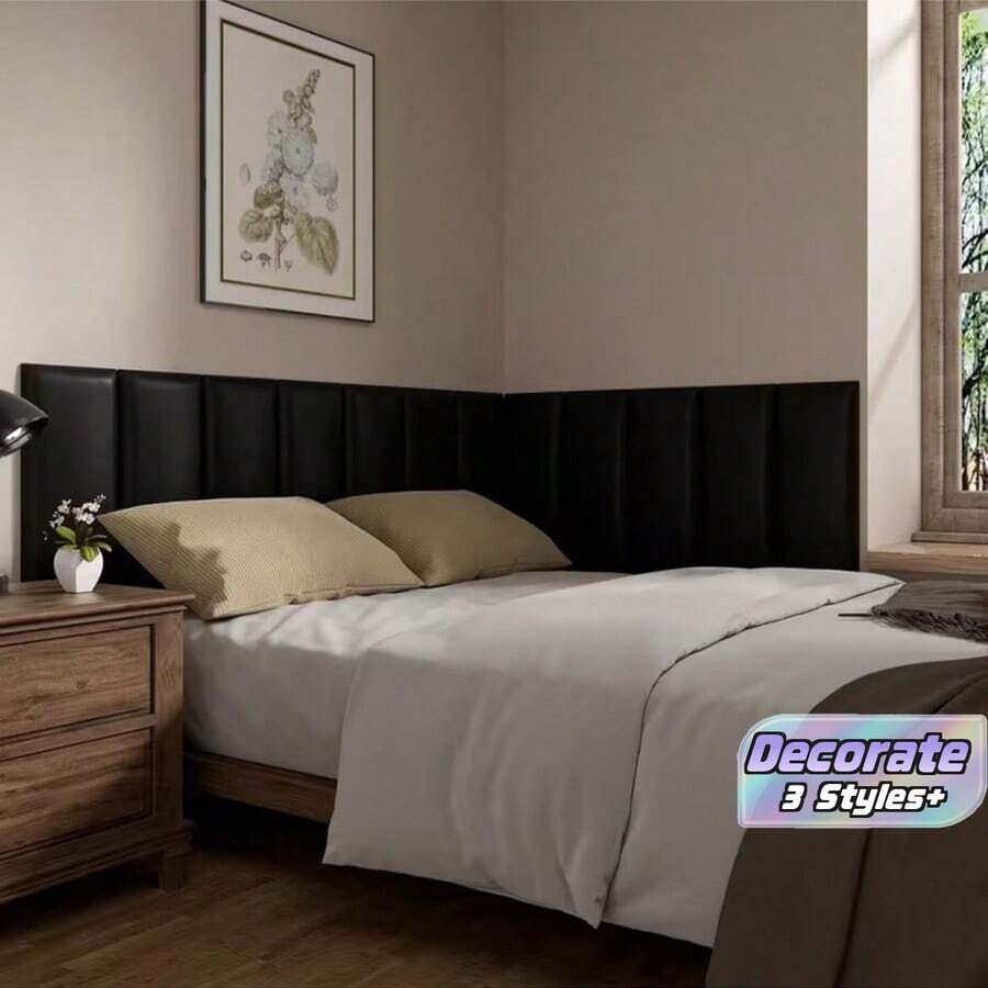 6pcs Thickened 3D Headboard Wall Panels, Tatami Frame Wallpaper, 50cm X 23cm, Peel And Stick, Easy Installation, Suitable For: Bedroom Living Room Anti-Collision Soft Wall Padding, Headboard Protection Pad - 6 Soft-pack - View 1