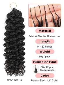 Boho Braids Miracle Knot 100% Remy 真人发丝，羽毛线钩编发，沙龙级丝滑无缝隐形自然黑色 Miracle Knots 羽毛钩编真人发，适合发量较少的女性，微型预环钩编真人发水波纹接发 - Natural Black - 查看 2