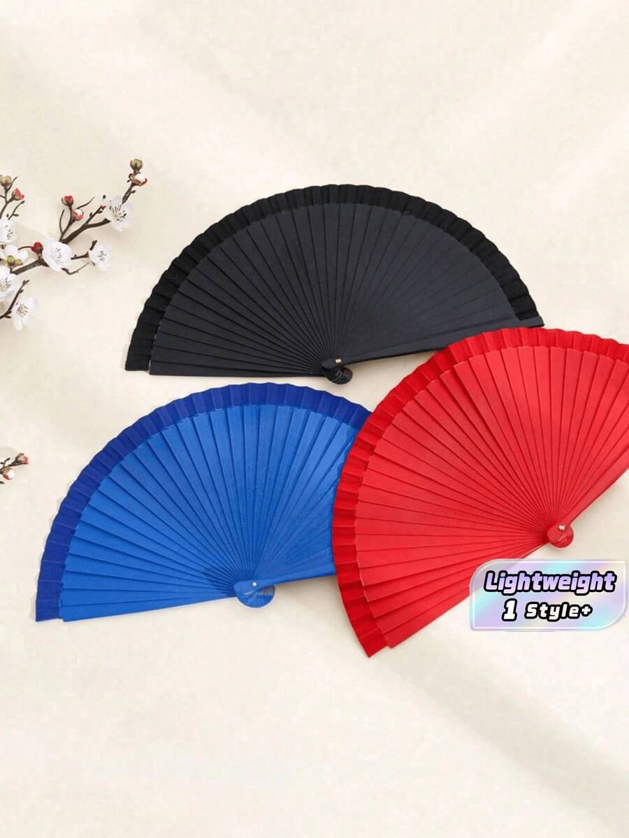 1pc Retro Solid Wood Folding Hand Fan Minimalist Style For Women Dance Performance Wedding Party Home Decor Classic Single Color - Mixed - View 1