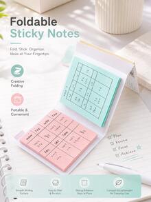 Haus Hana Accordion Foldable Multicolor Sticky Notes Pad, 4 Pastel Shades 120 Sheets Total 76*76mm Self-Adhesive Tearable Memo Notes, Portable Flip Design Study Annotation Markers For Exam Review, Class Notes, Office Reminders, Page Labeling - multicolor - View 4
