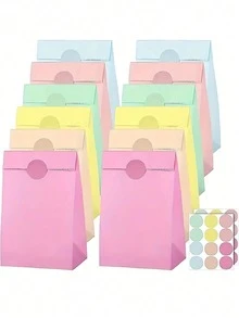 12入 8英吋馬卡龍色牛皮紙派對禮品袋 柔和色系彩虹糖果禮物袋 附手把 小零食收納袋 適用婚禮、生日、嬰兒派對、節日禮品包裝用品 - 彩色 - 查看 4