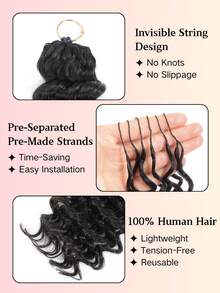 Boho Braids Miracle Knots 钩编真人发，100% Remy 真人发，羽毛线钩编发辫，沙龙级丝滑无缝隐形自然黑色羽毛钩编真人发，适合发量较少的女性，微预环钩编真人发深波浪接发 - Natural Black - 查看 5