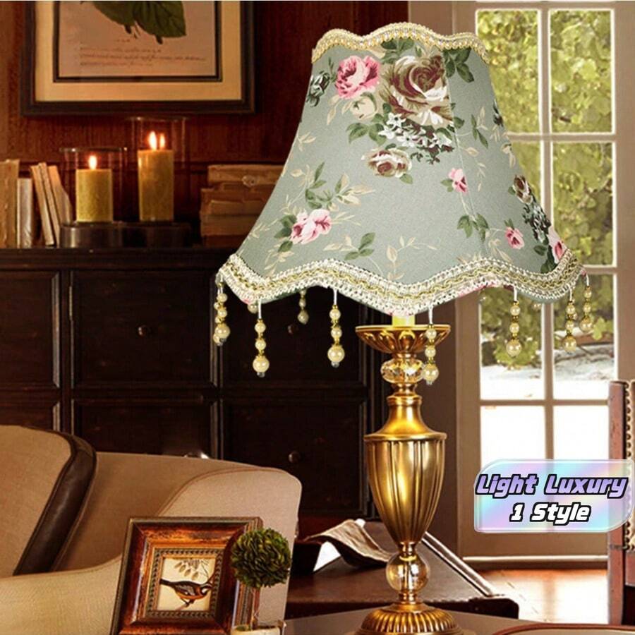 1pc Jacquard Lampshade Hotel Home Romantic Bead Pendant Fabric Lampshade - Semicircle - View 1
