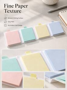 Haus Hana Accordion Foldable Multicolor Sticky Notes Pad, 4 Pastel Shades 120 Sheets Total 76*76mm Self-Adhesive Tearable Memo Notes, Portable Flip Design Study Annotation Markers For Exam Review, Class Notes, Office Reminders, Page Labeling - multicolor - View 11