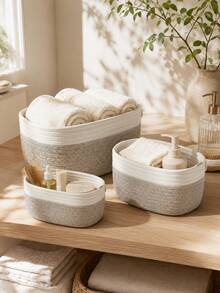 Zazumi Cirelle 1 Piece Minimalist Woven Storage Basket, Boho Geometric Rattan Container For Home And Garden Decoration, Desk Organizer, Bathroom And Cosmetic Storage, Natural Wooden Plant Holder, Bohemian Rope Basket For Small Items - Grey - View 1
