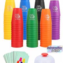 Set Permainan Susun Cangkir 12 Buah, Papan Permainan Interaktif untuk 2 Pemain (Cangkir Besar), Latihan Memilah Warna, Hadiah Pesta Liburan (Warna Acak), Dekorasi Halloween - MultiWarna - View 1
