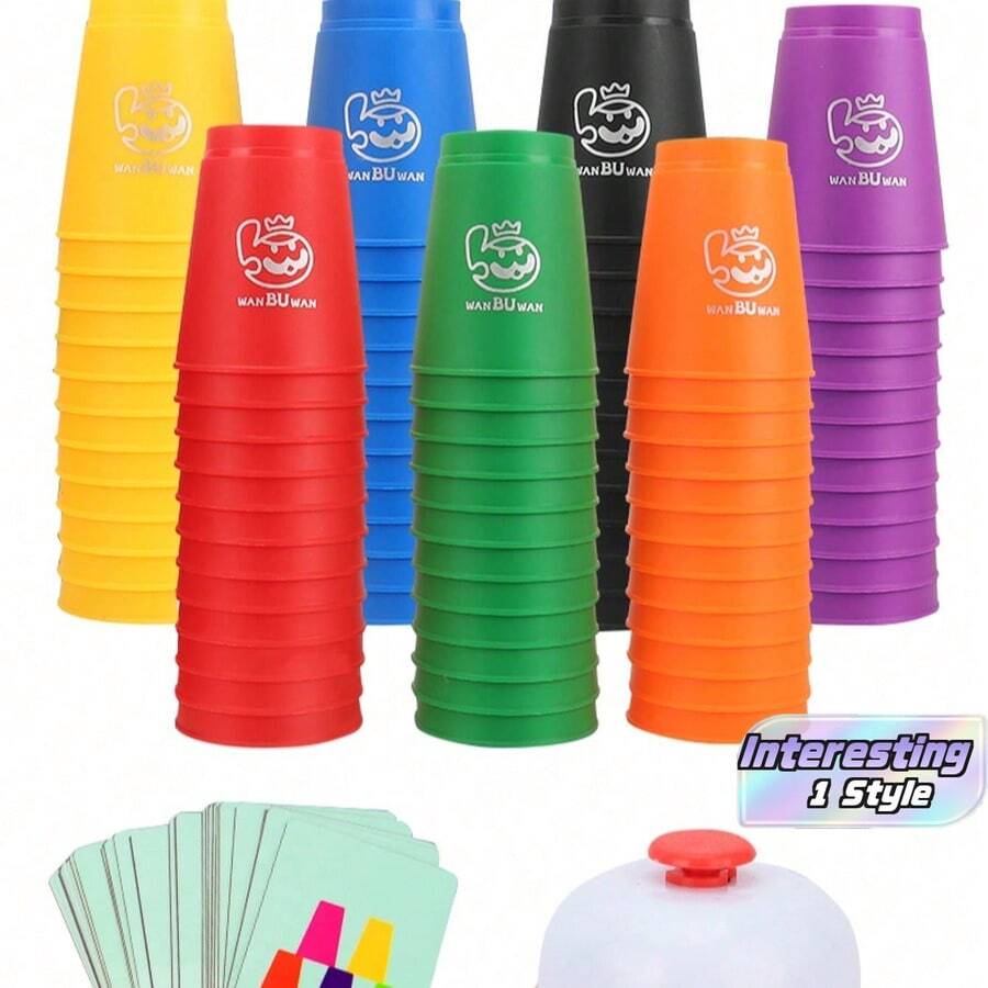 Set Permainan Susun Cangkir 12 Buah, Papan Permainan Interaktif untuk 2 Pemain (Cangkir Besar), Latihan Memilah Warna, Hadiah Pesta Liburan (Warna Acak), Dekorasi Halloween - MultiWarna - View 1