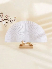1pc Retro Solid Wood Folding Hand Fan Minimalist Style For Women Dance Performance Wedding Party Home Decor Classic Single Color - Mixed - View 4
