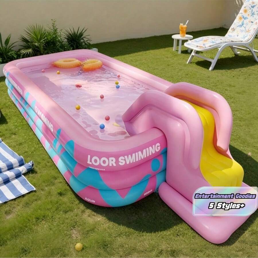 Vibrant Pink Inflatable Pool, Extra Large Home Use Thickened PVC Material, Outdoor Water Play Gadget, Garden Yard Summer Water Fun Private Pool (All Single Items, Not A Set) Size May Vary Slightly - B - View 1