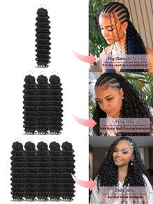 Boho Braids Miracle Knots 钩编真人发，100% Remy 真人发，羽毛线钩编发辫，沙龙级丝滑无缝隐形自然黑色羽毛钩编真人发，适合发量较少的女性，微预环钩编真人发深波浪接发 - Natural Black - 查看 4