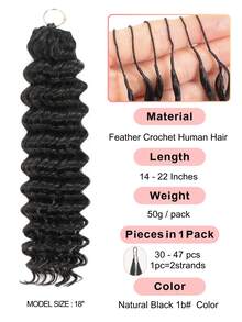Boho Braids Miracle Knots 钩编真人发，100% Remy 真人发，羽毛线钩编发辫，沙龙级丝滑无缝隐形自然黑色羽毛钩编真人发，适合发量较少的女性，微预环钩编真人发深波浪接发 - Natural Black - 查看 2
