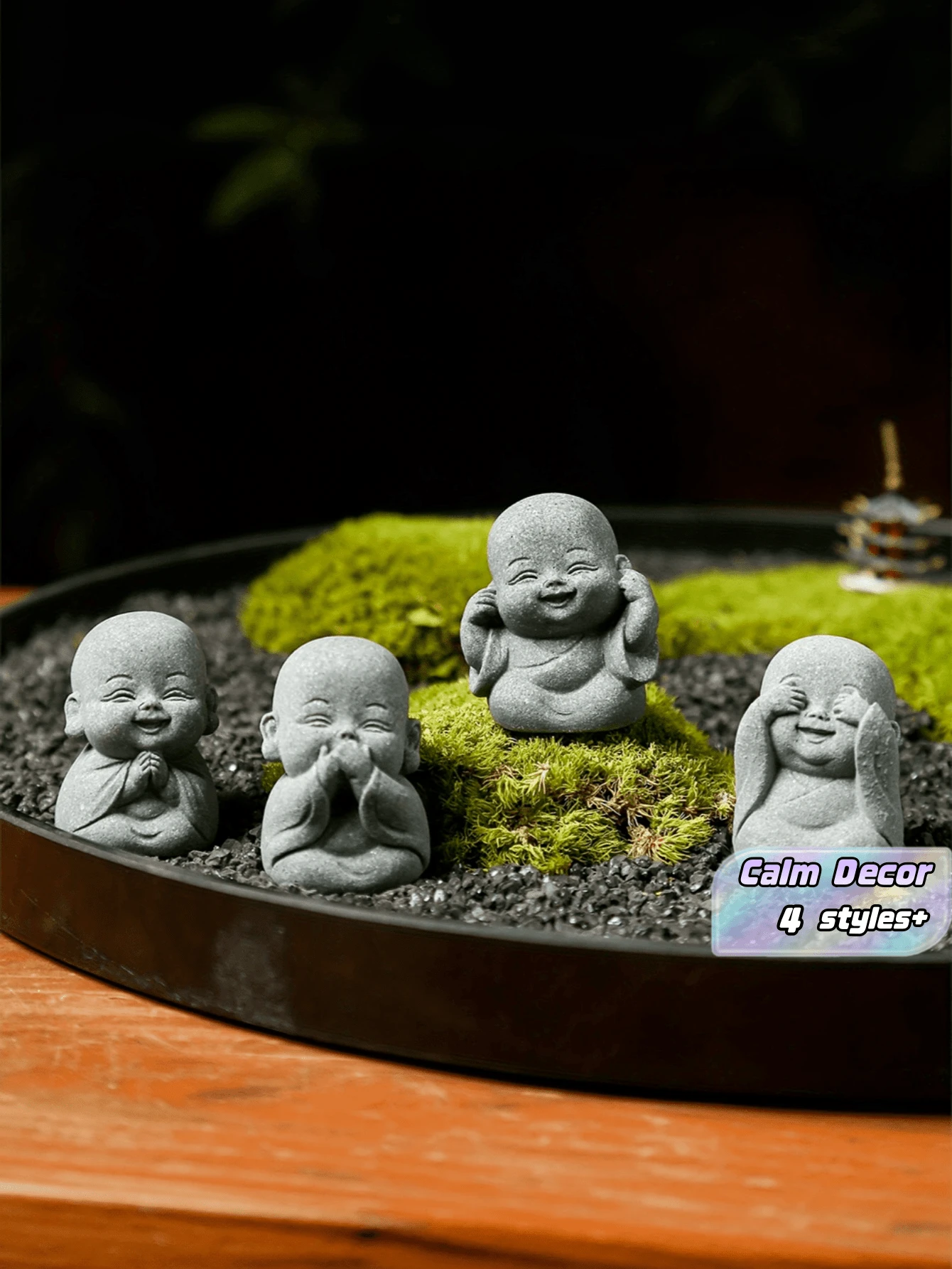 1 Piece Handmade Resin Zen Smiling Buddha Statue Abstract Miniature Figurine For Indoor Garden Bonsai Home Office Desktop Calm Meditation Decor - 1 Piece - View 1