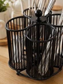 Cirelle 1Pc Black Metal Rotating Storage Basket,Compartment Divided Desk Caddy,Multi‑Function Desktop Organizer,Rotatable Design For Desk Countertop,For Stationery Cutlery Small Items,Desk Accessories,Tabletop Storage,Room Decor,Kitchen Counter Organizer - Black - View 9