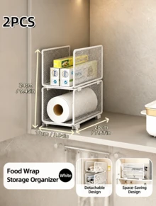 1/2/3 Pieces Multifunctional Stackable Kitchen Cabinet Organizer, Layered Storage Rack For Inside Cupboard, Perfect For Roll Paper, Plastic Wrap And Kitchen Office Storage - multicolor - View 9
