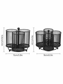 Cirelle 1Pc Black Metal Rotating Storage Basket,Compartment Divided Desk Caddy,Multi‑Function Desktop Organizer,Rotatable Design For Desk Countertop,For Stationery Cutlery Small Items,Desk Accessories,Tabletop Storage,Room Decor,Kitchen Counter Organizer - Black - View 3