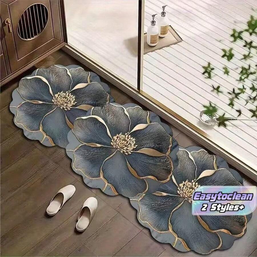 1pc Gold Floral Pattern Bath Mat, Bathroom Rug, Door Mat, Small Rug, Carpet, Floor Mat, Home Decor, Area Rug, Outdoor Mat, Bedroom Carpet, Washable Rug - multicolor - View 1