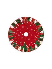 One Piece Retro Country Style Christmas Tree Dress, Snowman Pattern Holiday Decoration Apron, Christmas Tree Base Table Mat Christmas Atmosphere Arrangement Supplies - multicolor - View 9