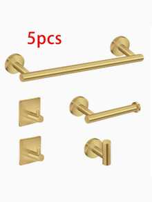 1pc Stainless Steel Drill-Installed Bathroom Towel Rack, Tissue Holder, Hook, Multi-Function Storage Bar, More Stable Installation - Gold - View 7