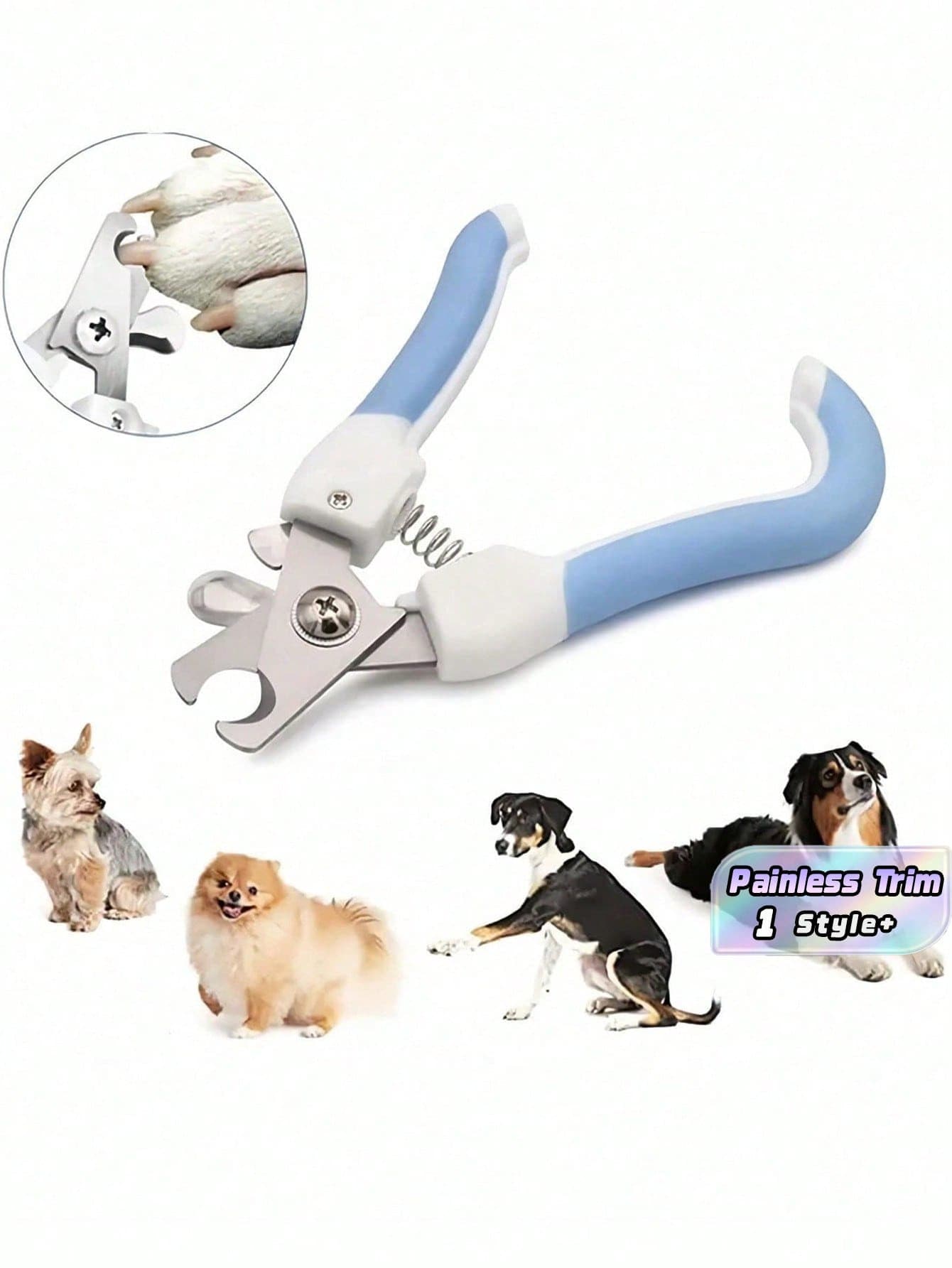 Gunting Kuku Hewan Peliharaan Stainless Steel Biru dengan Pelindung Pengaman untuk Anjing dan Kucing Kecil, Pegangan Anti Selip, Ergonomis, Pemangkasan Tanpa Rasa Sakit, Pengasah Kuku, Tenang, Alat Perawatan Kaki Hewan Peliharaan Penting untuk Rumah. - warna - View 1