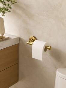 1pc Stainless Steel Drill-Installed Bathroom Towel Rack, Tissue Holder, Hook, Multi-Function Storage Bar, More Stable Installation - Gold - View 5