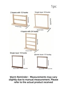 1pc Walnut Color Multi-Function Display Rack, Key Holder Rack, Wooden Jewelry Organizer, Small Accessory Hanger, Bracelet & Earring Display Stand, Essential For Back To School Season, Room Decor - Multicolor - View 13
