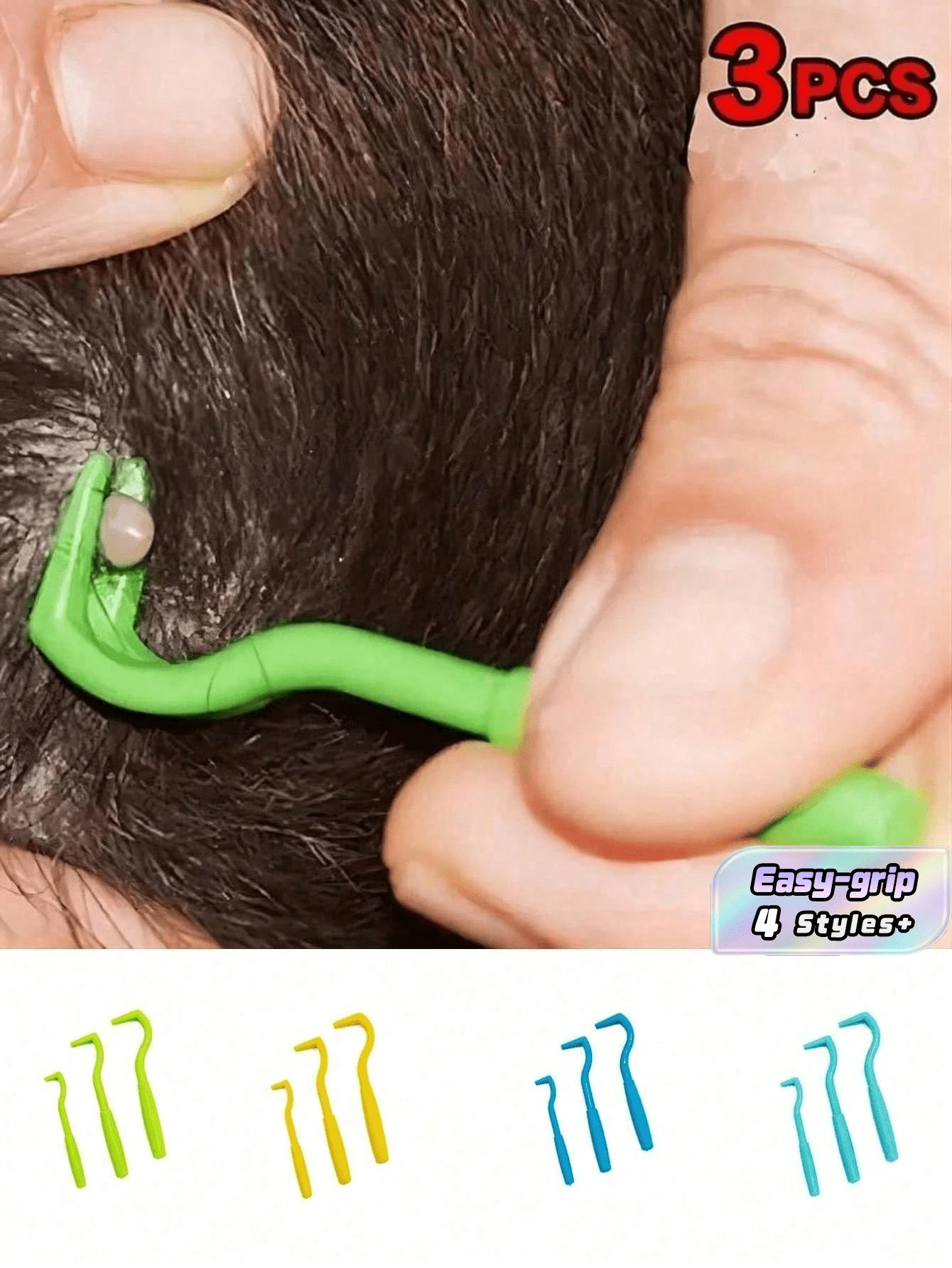 3pcs Pet Tick Removal Tool Set, Flea Remover Hook, Dog & Cat Grooming Tools - Multicolor - View 1
